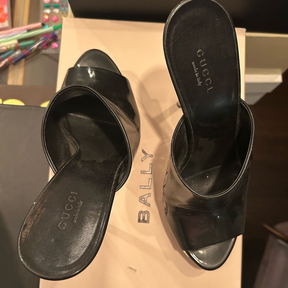 Gucci Shoes- Black and chrome heels